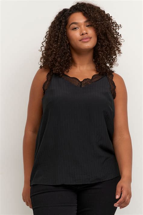 Kaffe Curve Jakobine Top Med Blonde I Sort Til Curvy Kvinder Hos Lohse