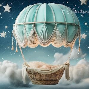 Hot Air Balloon Newborn Digital Backdrop Vintage Fantasy Background For Photographers Sky