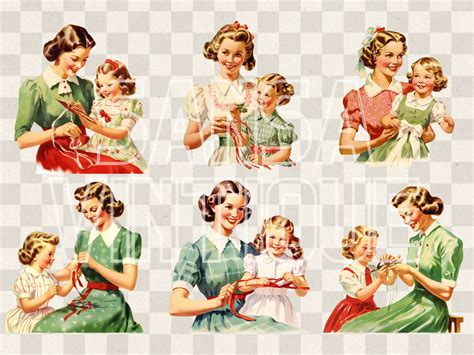 Vintage Mother and Child Watercolor Clipart, Retro Mom and Kid Free