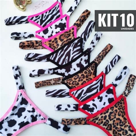 Kit Tanga Biquini Fio Duplo Calcinhas Estampadas Neon Sexy Sensual Lingerie Feminina