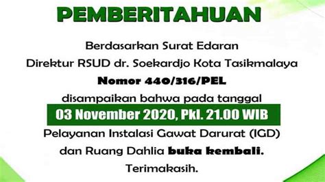 Sempat Ditutup Rsud Dr Soekardjo Tasikmalaya Kembali Buka Igd