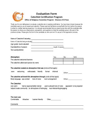 Fillable Online Catechist Evaluation Form Xlsx Office Of Religious