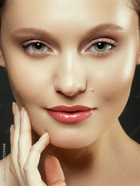 Nude Makeup Beauty Woman Face Portrait Beautiful Spa Model Girl With Perfect Clean Skin