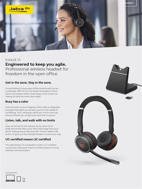 Jabra Evolve 75 Datasheet A4 240222 Web Pdf Bluetooth Usb