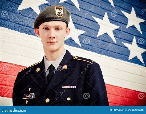 American Teenage Boy in Front of United States Flag Wall Stock Image ...