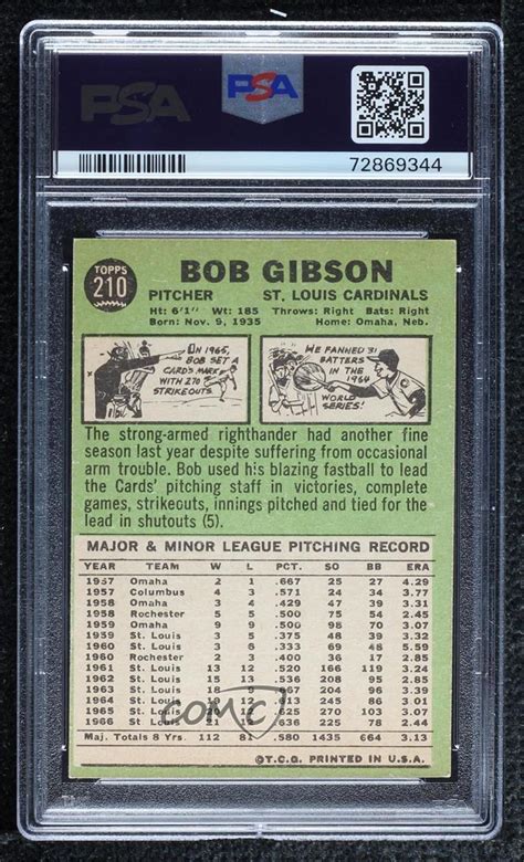 1967 Topps Bob Gibson 210 PSA 6 HOF EBay