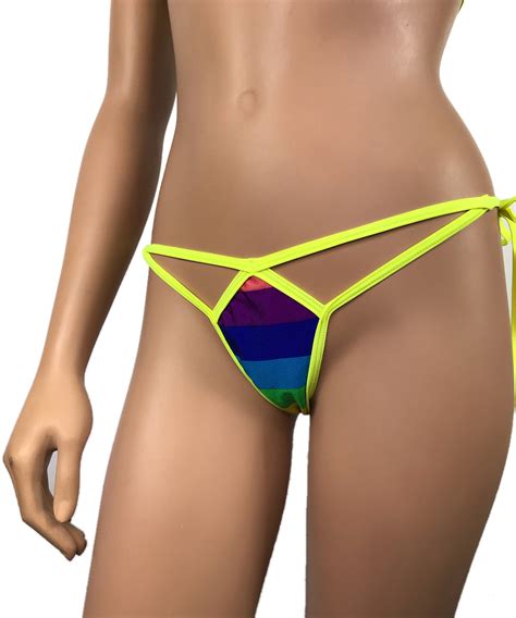 Rainbow Bikini G String Thong Tie Side Bottom V String Panty Etsy