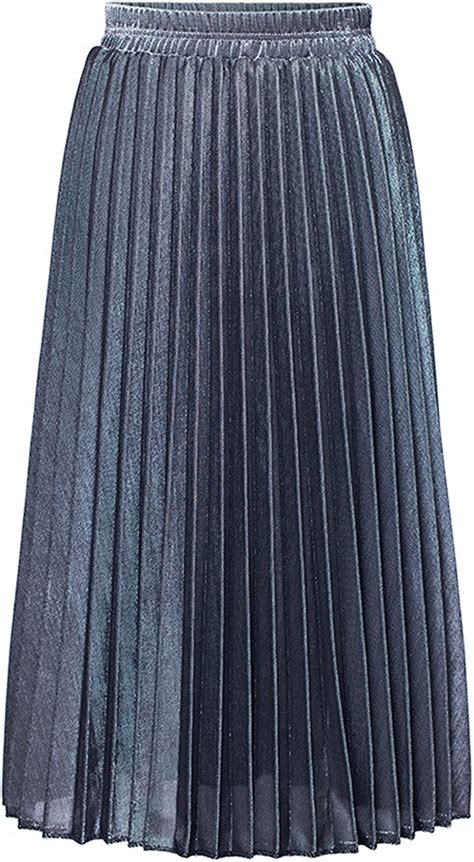 Chartou Womens Premium Metallic Shiny Shimmer Accordion Pleated Long Maxi Skirt Allearsnet