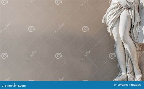 Statue Of Ancient Sensual Half Naked Renaissance Era Woman With Long Baked Legs In Potsdam At