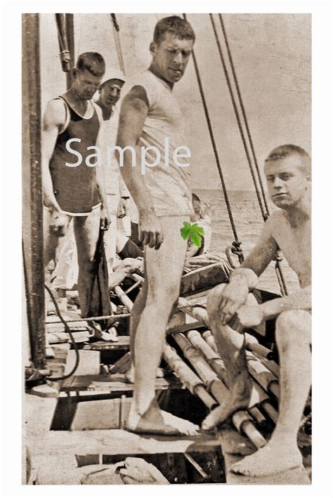 Vintage S Photo Reprint Nude Sailor Showing Off His Hard Body To His Buddy On The Deck Of