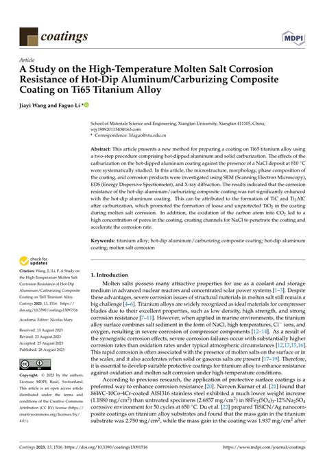 PDF A Study On The High Temperature Molten Salt Corrosion Resistance Of Hot Dip Aluminum