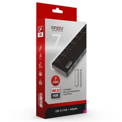 Купить Разветвитель USB GiNZZU GR-388UAB 7 портов (4xUSB 3.0 + 3xUSB 2. ...
