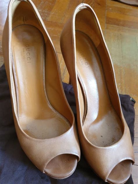 Gucci Nude Leather Peep Toe Platform Pumps Women S Fashion Footwear Heels On Carousell