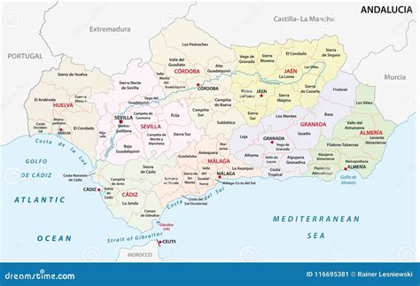 andalusia administrative  political vector map stock vector illustration  cadiz granada