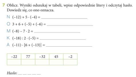 Oblicz Wyniki Odszukaj W Tabeli Wpisz Odpowiednie Litery I Odczytaj