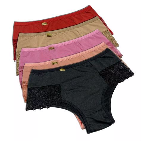 Kit Lingerie Calcinhas Plus Size Cintura Alta Renda Tj