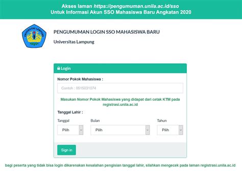 Informasi Akun Sso Mahasiswa Baru Universitas Lampung Upt