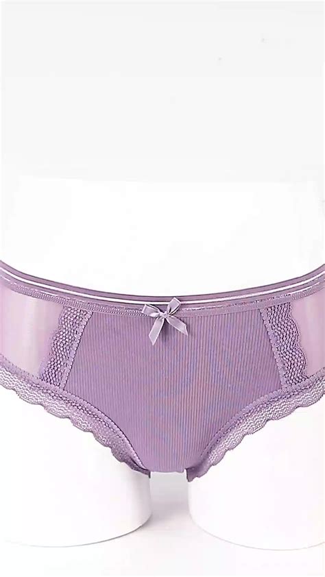 Custom Female Rib Fabric Lingerie Mid Rise Lace Mesh Sexy Knickers Transparent Underwear Women