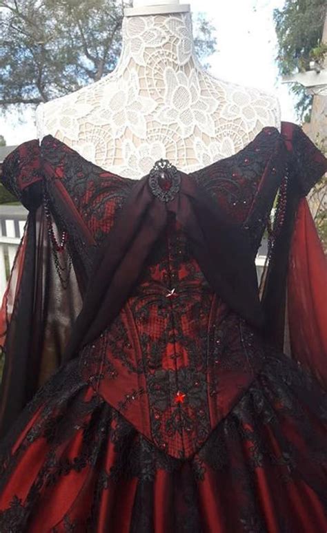 Gothic Wedding Belle Red Black Lace Fantasy Gown Upscale Etsy Red