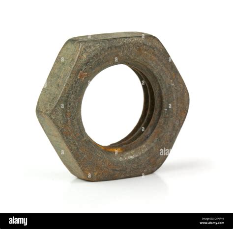 rusty nut   white background stock photo alamy