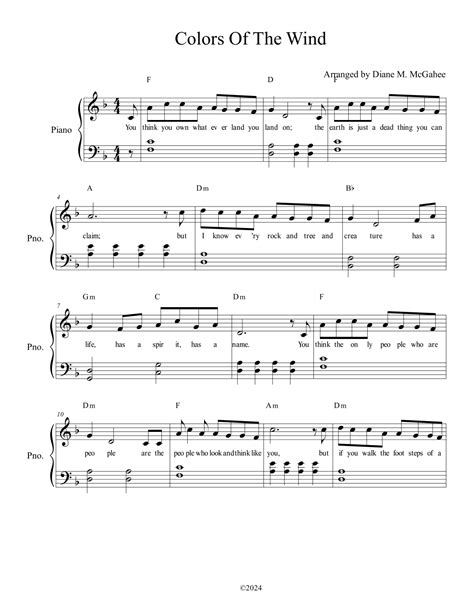 Colors Of The Wind Arr Arranged By Diane M Mcgahee By Vanessa Williams Sheet Music For Piano