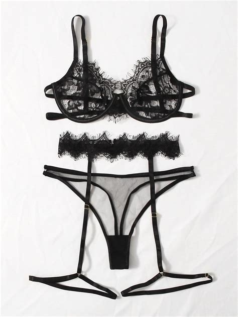 Woman Sexy Lingerie 2023 Sexy Lace Lingerie With Garter Transparent Bra And Panties Set Women