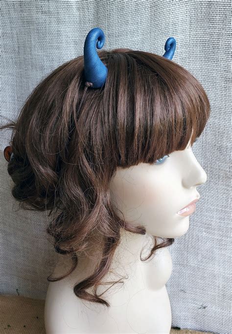 Navy Blue Shimmer Curly Devil Horns Costume Accessory Etsy