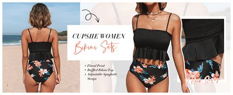 Amazon Cupshe Women S High Waist Bikini Swimsuit Floral Print Ruffle Two Piece Bathing Suit