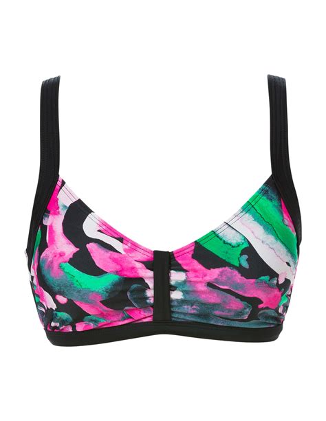 Bikini bh i kombination av enfärgat svart och färgglatt akvarellmönstrat tyg Trofé
