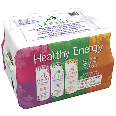 Aspire Healthy Energy Drink Variety Pack, 12 Cans, Vegan Energy Drink