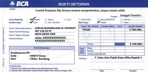contoh slip setoran  koleksi gambar