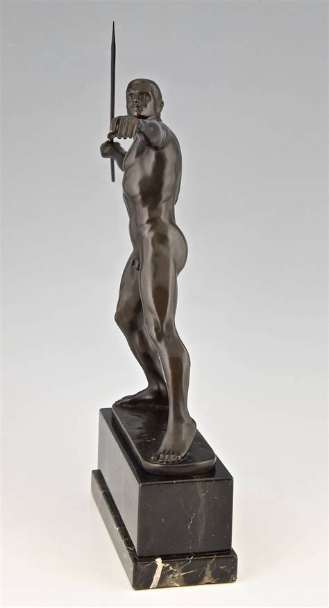 Art Deco Bronze Sculpture Of Male Nude By Karl Mobius Germany At