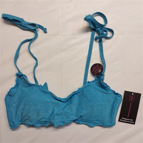 No Boundaries Junior Womens Size Small 3 5 Blue Lettuce Edge Bikini Top EBay