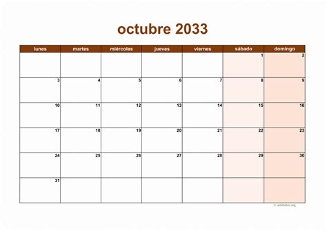 Calendario Octubre 2033