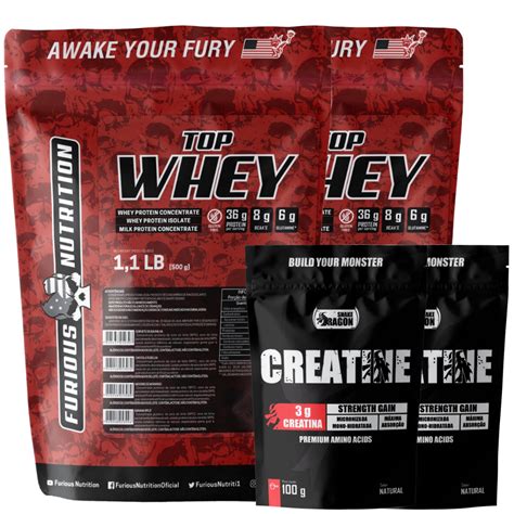 Kit Suplemento 2X Whey Protein Furious Nutrition 2 Creatina 100g