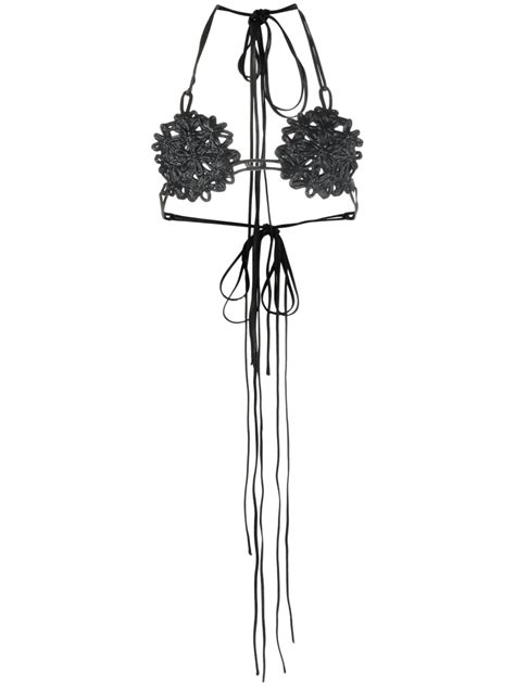 Kasia Kucharska Floral Motif Halterneck Bikini Top In Schwarz Modesens