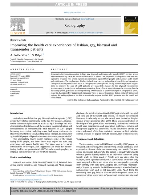 Pdf Improving The Health Care Experiences Of Lesbian Gay Bisexual And Transgender Patients