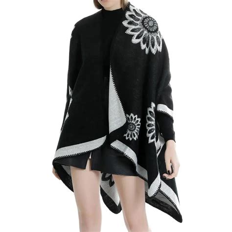 Winter Cloak Women Soft Cashmere Print Cardigan Capes Shawl Coat