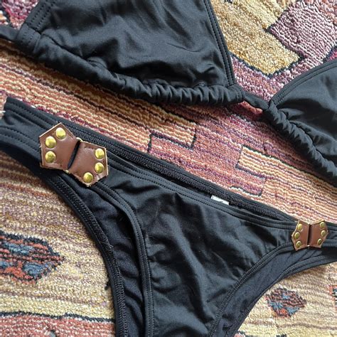 Never Worn Black Bikini With Faux Leather Depop