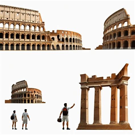 A collage of pictures of roman structure and roman structure | Premium