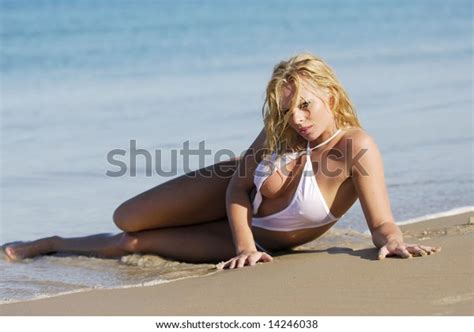 Sexy Blonde Woman White Bikini Posing Stock Photo 14246038 Shutterstock