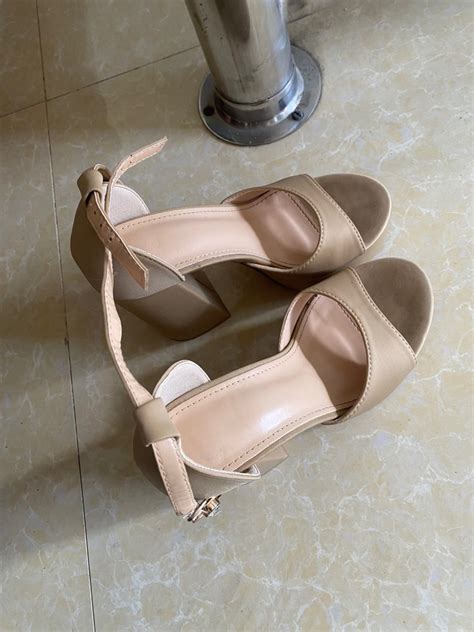 Chunky Nude Strappy Heels Women S Fashion Footwear Heels On Carousell