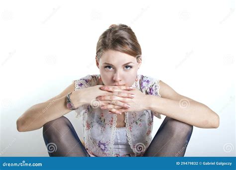 sitting  staring stock photo image  beautiful alluring