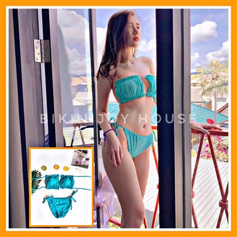 Bikini mảnh ô vuông nhún sexy xanh dương Shopee Việt Nam