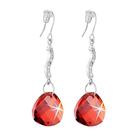 Buy Jazz Jewellery Rhodium Plated Red Cubic Zirconium Drops And Dangle