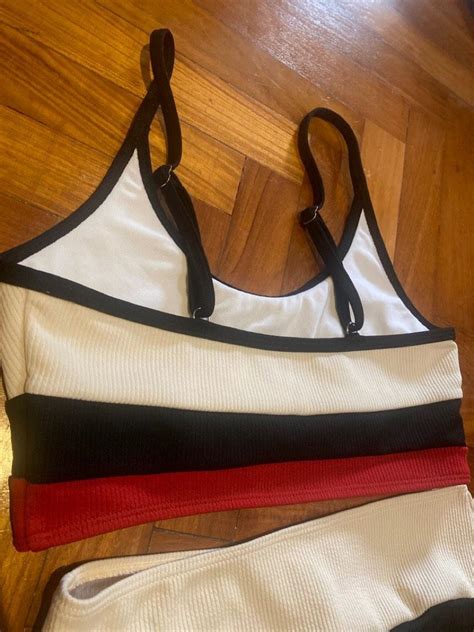 Ribbed Scoop Neck Colour Block Bikini Set Women S Fashion Swimwear