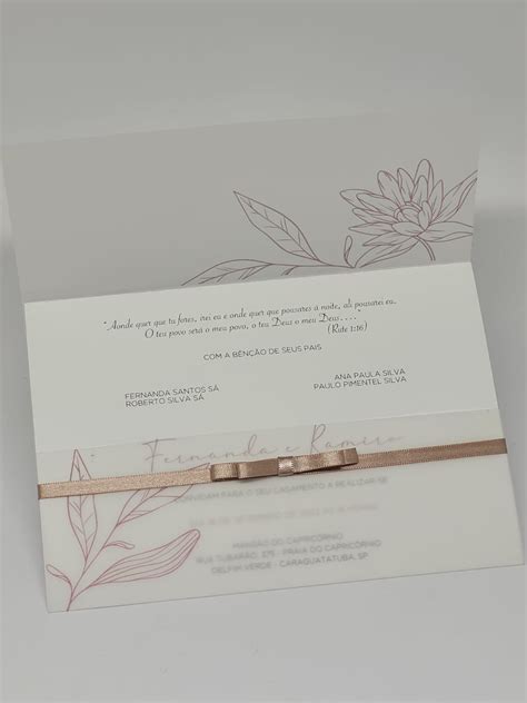 Convite Casamento Minimalista Nude Ros Vegetal Elo