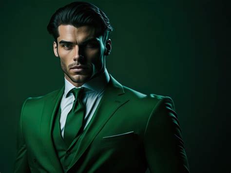 Premium Ai Image A Man In A Green Suit And Green Tie Stands In Front