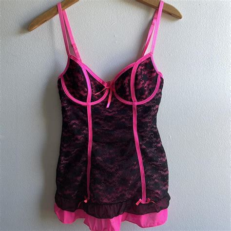 Pink And Black Lace Lingerie Top Size 34 C Depop