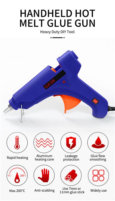 Heat Capacity Aluminum Barrel Aluminum Alloy Nozzle 20W Hot Melt Power Glue Gun With 7mm